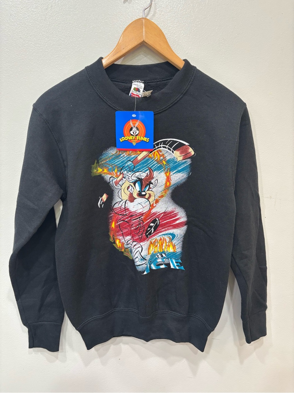 Vintage Looney Tunes Tazmanian Fruit of Loom Sweatshirt Kids Boys Size 14-16 NEW